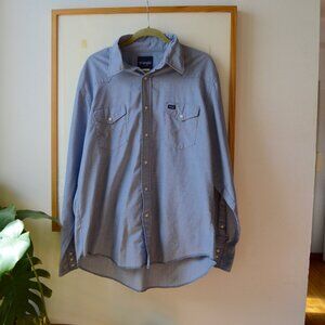 Mens Vintage Western Wear Wrangler Lightweight Pearl Snap Button Down 17.5 x 36
